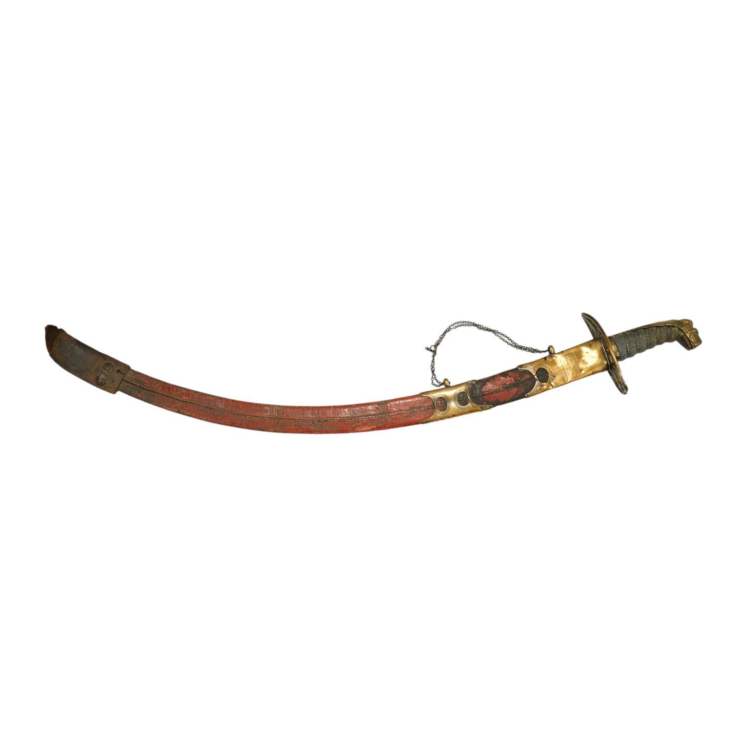 A Baker and son, Belford St. Great Garden 1803 pattern infantry officer’s sword with plain blade, regulation hilt (the knucklebow now missing), in its leather scabbard, chape is missing. Condition - fair, well worn.